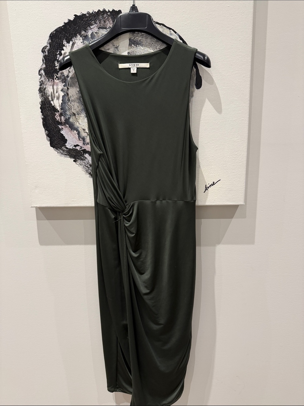 Guess Olive Green Sleeveless Midi Dress with Side Knot